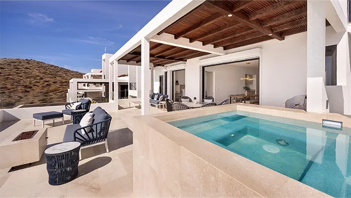 The-Cove-At-Cerritos-Penthouse-404-Terrace - Private rooftop terrace with plunge pool, shaded lounge area, and indoor-outdoor living – Penthouse 404 at The Cove at Cerritos