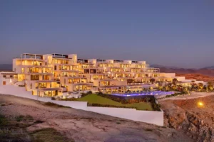 Cerritos-Beach-Luxury-Rentals-That-Feel-Worth-It-01 - - The Cove at Cerritos luxury beachfront residences at dusk, Cerritos Beach, Baja California Sur