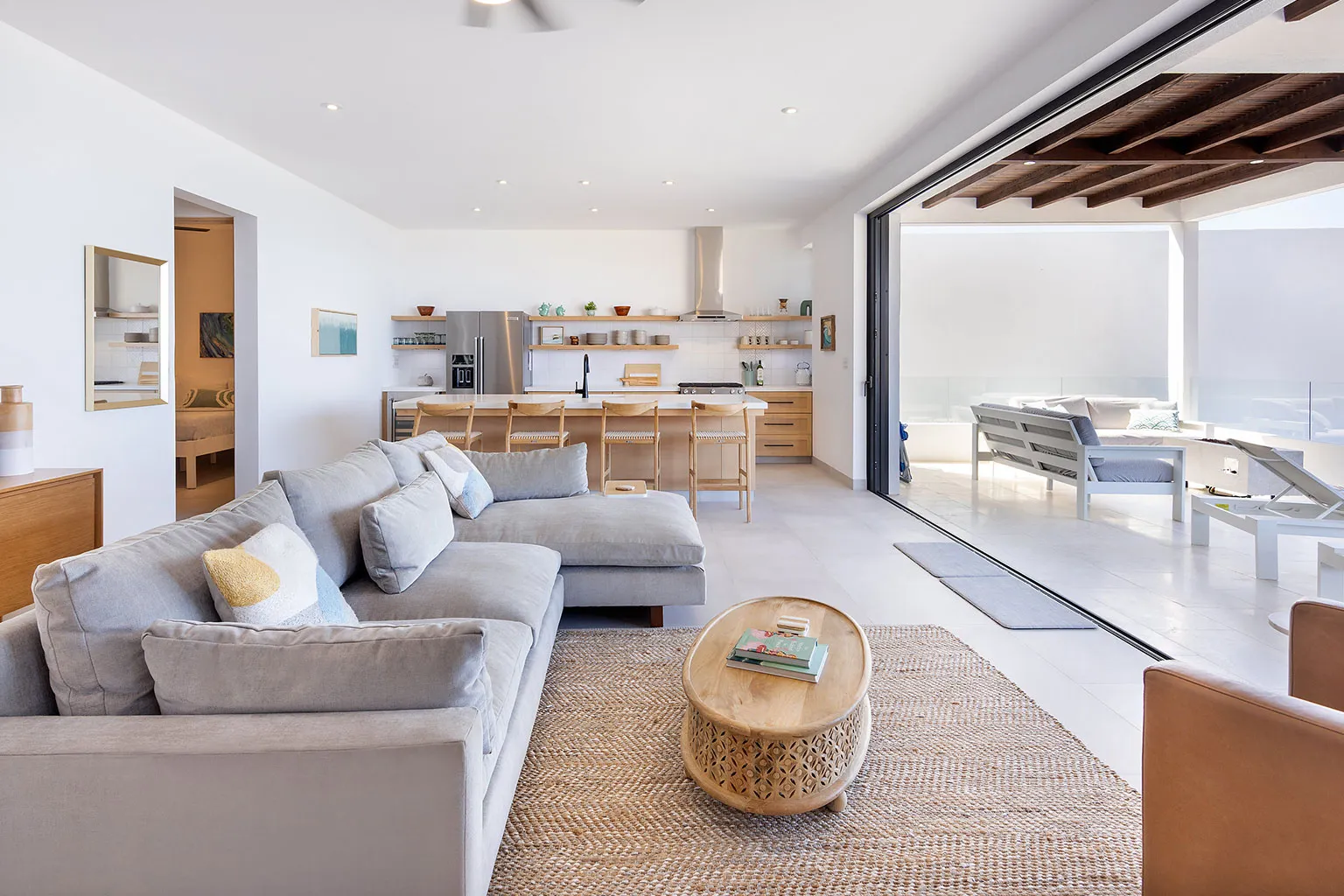 Family-Beach-Vacation-Rental-Mexico-Guide-02 - Spacious open-plan living area with ocean terrace at The Cove at Cerritos, Baja California Sur